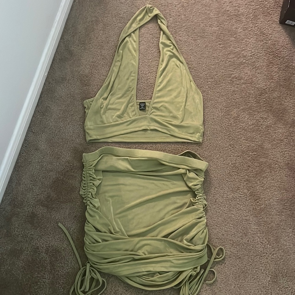 Chartreuse 2 piece skirt set
